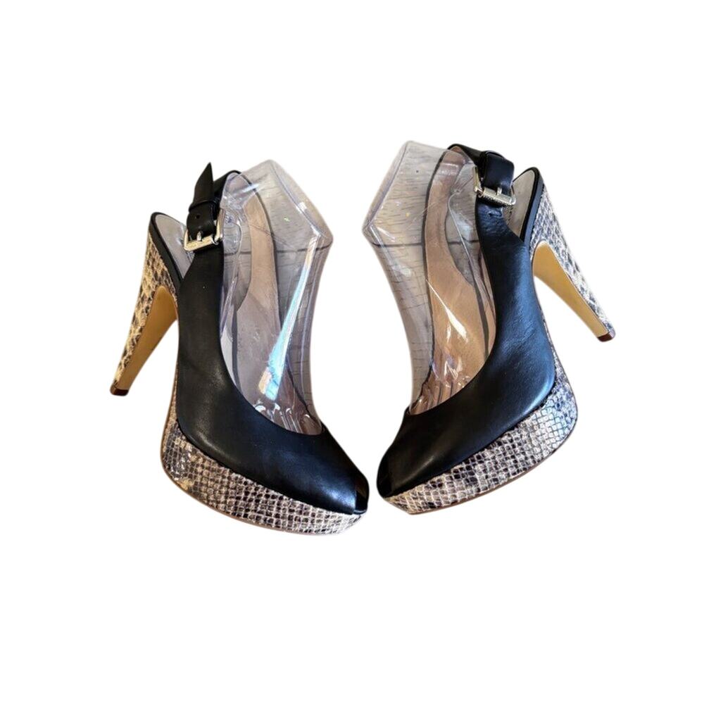 Michael Kors Tracey Sling Leather/Embossed Black Heels Size 9.5 Buckle Closure